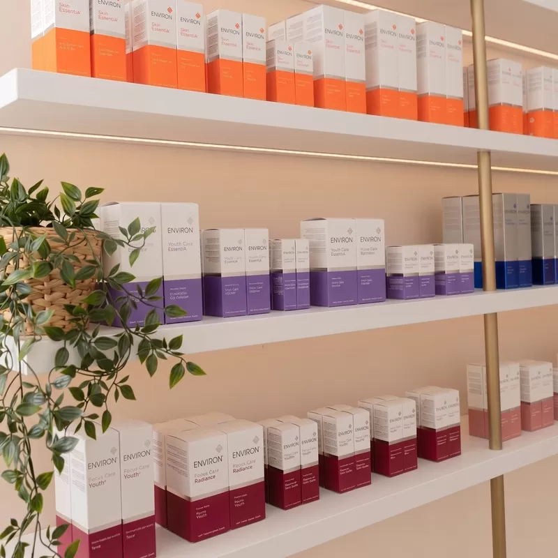 Environ skincare products on clinic shelves